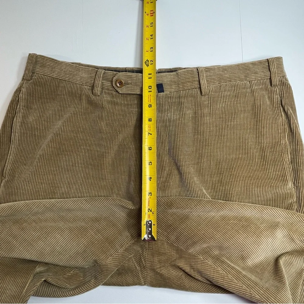 INCOTEX Men's Tan Corduroy Pants Cotton Cashmere Cuff Hem Flat Front Size 38